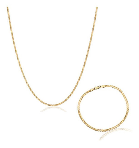 Conjunto Feminino Corrente E Pulseira Ouro 18k Maciço 45cm