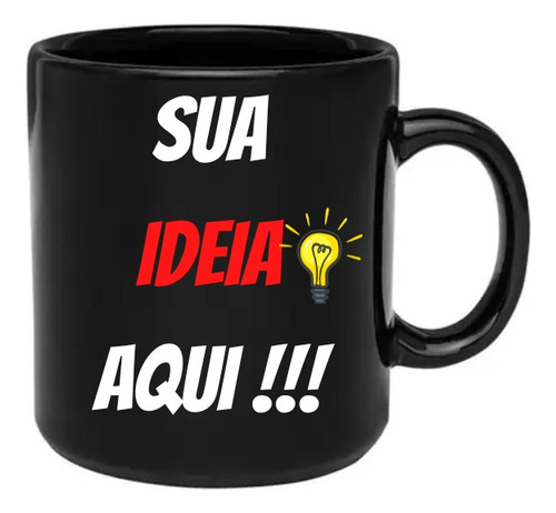 Caneca Preta Personalizada Com Sua Ideia Arte Logo Foto