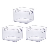 Organizador Geladeira Cozinha Acrílico 20x20x15 Cm Kit 3 Un Cor Transparente