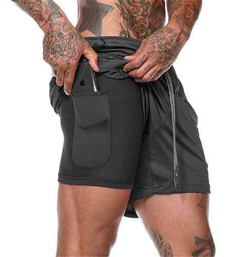 Gym Short Con Licra Deportiva 2 En 1 Hombre Correr Ejercicio