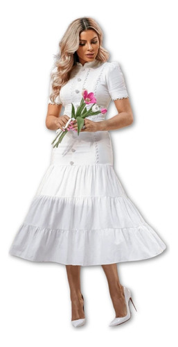 Vestido Midi Limonada Pink New York Branco Liso Para Noiva