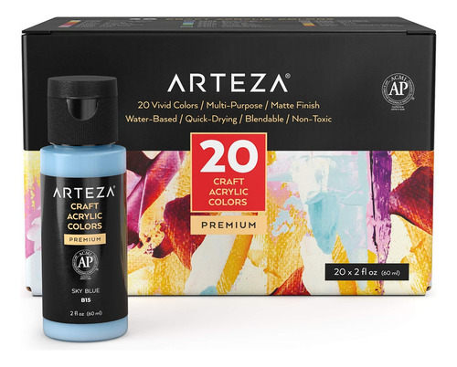 Arteza - Pintura Acrlica Artesanal, Juego De 20 Colores, Bot