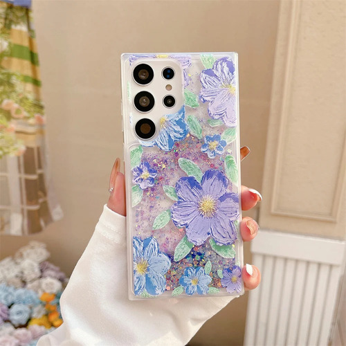 Funda Premium Flor Glitter Liquido Para Samsung S22 Ultra