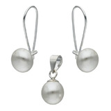 Set Plata 925 Aros + Colgante Perla - Adcesorios