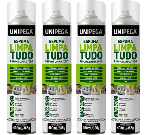 Kit 4 Espuma Limpa Tudo 400ml Couro Sofa Tenis Tapete Bolsa