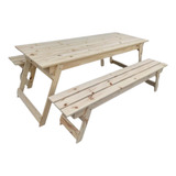 Mesa + 2 Bancos Plegable 200 Cm Quincho Madera - Pino Show