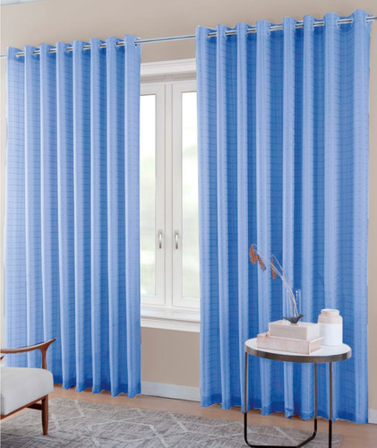 Cortina Blackout Pvc Com Tecido Voil Xadrez 2,30 X 2,80 Cor Azul-claro