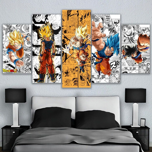 5 Cuadros Decorativos Goku Dragon Ball Manga Estilo Arte