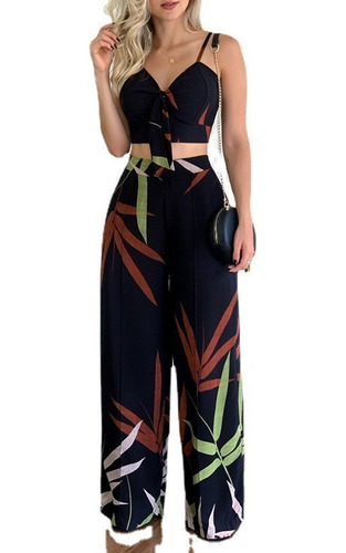 Conjunto Mujer Casual Estampado Crop Top Y Pantalón