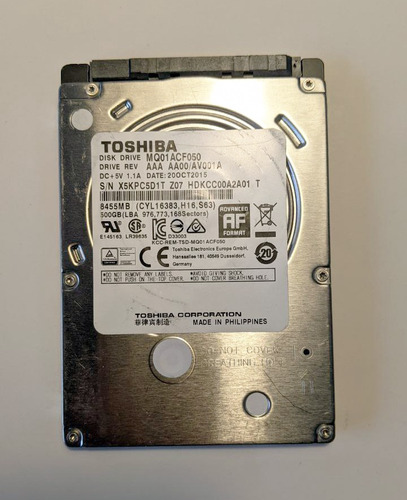 Disco Toshiba 500gb 2.5 7200rpm Usado