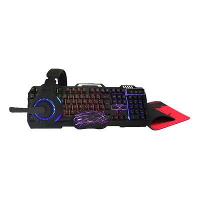 Naceb Gaming Kit Gamer Na-0925 Teclado, Mouse, Headset y Mousepad 4 en 1 retroiluminados 105 teclas color negro Membrana 19 teclas con Antighost Base Metálica 5 Botones + Rueda | Meses sin interés