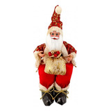 Papai Noel Musical Vermelho Gliter Dourado Sentado 40cm