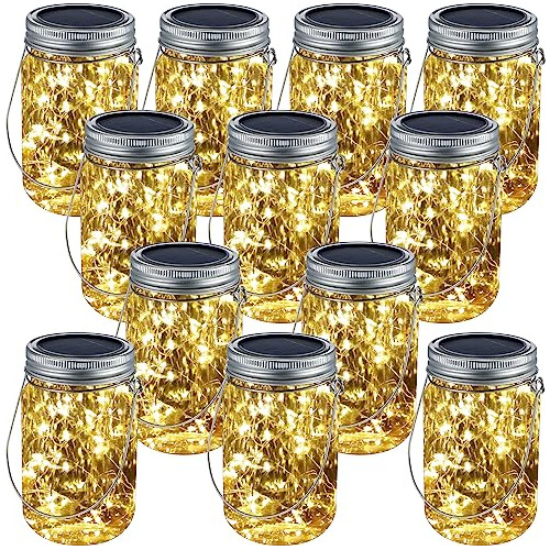 12 Piezas De Luces Solares Tarros De Albañil 30 Led, C...