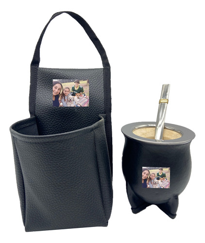  Porta Mate Ecocuero Negro Con Mate Camionero Personalizado