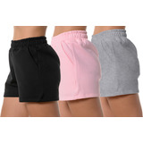 Kit 03 Shorts Feminino Curto Bermuda Moletom Bolsos Fitness