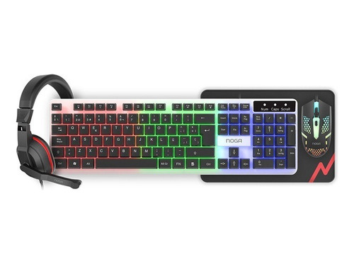 Kit Gamer Noga Teclado Mouse Auricular Pad 4en1 Nkb-413n