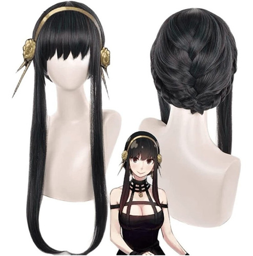 Peluca De Anime Para Mujer Con Pelo Largo Y Negro Para Fiest