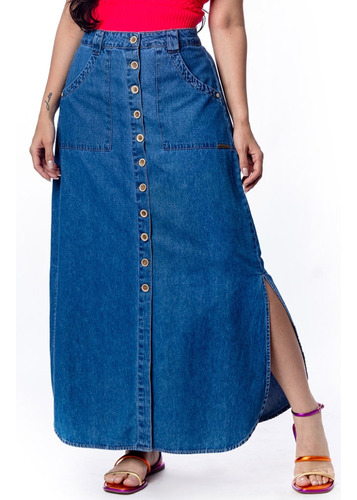 Saia Longa Jeans Premium Lançamento Moda Evangélica S4036