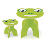 Kit Mesa Animal Kids Infantil + Banquinho Do Sapinho Cor Verde