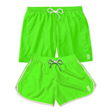 Kit Casal Short Bermuda Verde Neon 