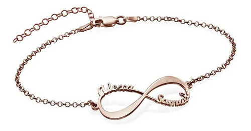 Pulsera Infinito Con Nombres Plata .925 Chapada En Oro Rosa