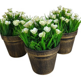 Conjunto De 3 Vasos Decorativos Com Plantas Artificiais 