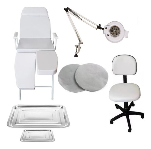 Kit Podologia Maca Cadeira Luminária Com Exaustor + Brinde