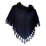 Poncho Cuello Polera Lana Negro Tejido Telar Talle Small 