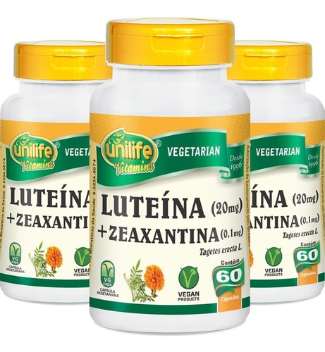 Kit 3 Luteína E Zeaxantina 60 Cáps - Unilife Vitamins Sabor Sem Sabor