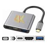 Adaptador Tipo C A Hdmi 4k Convertidor Hub Usb 3 En 1 3.0