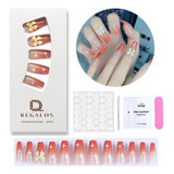 Kit Uñas Postizas Press On Soft Gel Coffin Reutilizable