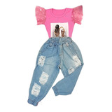 Conjunto Infantil Menina Blusa Calça Jeans Mini Blogueirinha