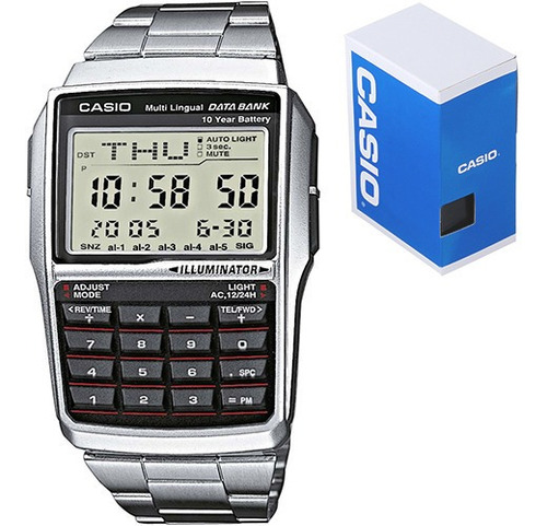 Reloj Clasico Casio Retro Vintage Dbc32 Acero Inoxidable Calculadora Luz Ambar