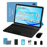 Yestel Azul T13 Tablet 10 Pulgadas Con 4gb Ram 64 Gb Rom Tf 1 Tb Android 11 Hd 5g Wifi Cuerpo De Metal Con Funda Teclado Ratón Bluetooth 5.0 Octa-core 2.0 Ghz Camara 5mp 8mp Gps 8000mah