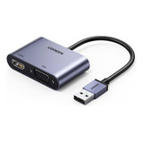 Hub Adaptador Ugreen Conversor Usb 3.0 P/hdmi E Vga Cinza