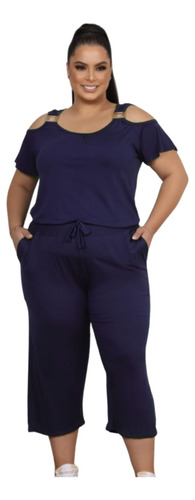 Conjunto Plus Size De Mallha Monocromático Calça Blusa Verão