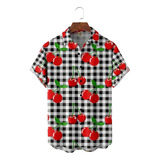 Hjb Camisa Hawaiana Unisex A Cuadros De Cereza, Camisa De