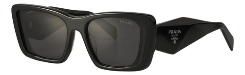 Prada Spr 08y-f 1ab-5s0 Oversized Rectangular Black Silver