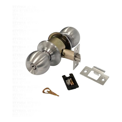 Cerradura Chapa De Perilla De Ranura Y Botón Modelo Munich Color Plata Styrka - Especial Para Baños, Recámaras Y Hogar, No Incluye Llaves, Mecanismo De Ranura-botón