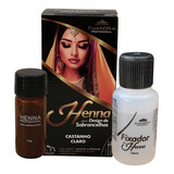 Kit De Henna Profissional Com Navalha Pincel Chandra 1,5g Pó Cor Castanho Claro