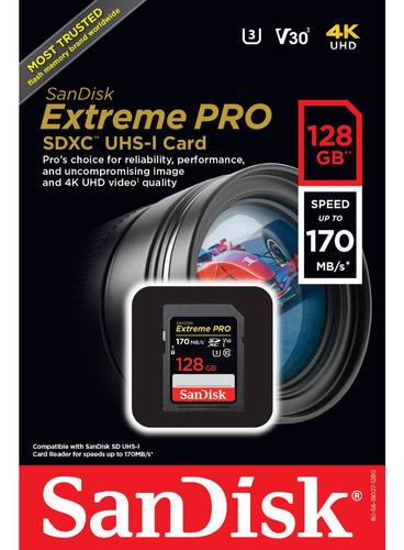 Cartão De Memória Sandisk Sdxc 128gb Extreme Pro 170mb/s