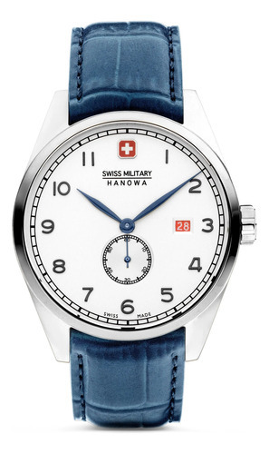 Reloj Swiss Military Smwgb0000702 Para Hombre Cristal Zafiro Color De La Malla Azul Color Del Bisel Plateado Color Del Fondo Plateado