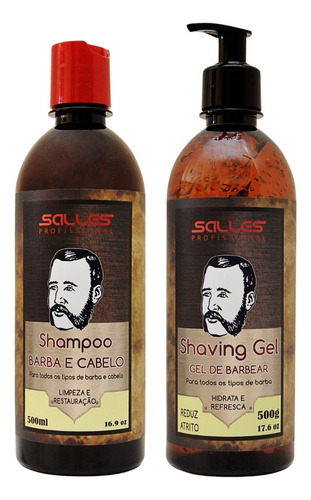 Kit Shampoo Cabelo Bigode + Shaving Gel Salles Profissional 