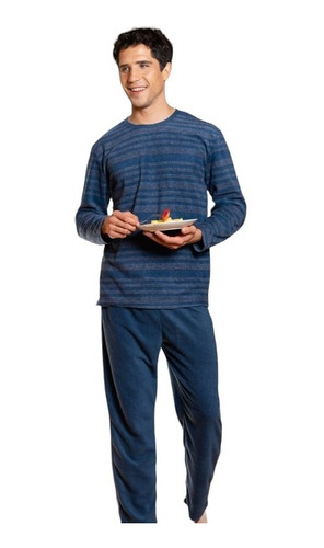 Pijama Micropolar Azul Rayas Hombre