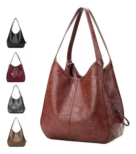 Bolso Cuero Suave Con Múltiples Compartimentos Mujeres