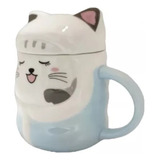 Taza De Gato Kawai Con Tapa Y Cuchara Mug Te Café Azucarera