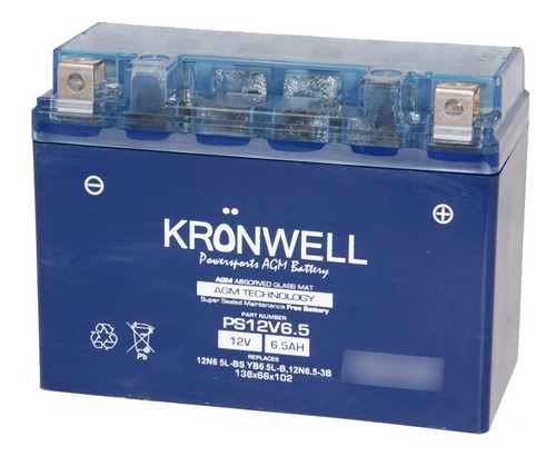 Bateria Moto Gel Kronwell 12v 6.5ah 6.5a Yb6.5l-b
