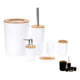 Kit Acessórios Banheiro Lavabo 6 Peça Plástico Bambu  Branco