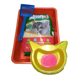 Kit Sanitario Gato Bandeja Comedero Palita Cepillo  Piedras