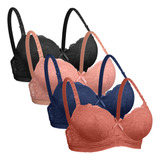 Brasier Paquete 4 Piezas Encaje Sexy Floreado Con Relleno